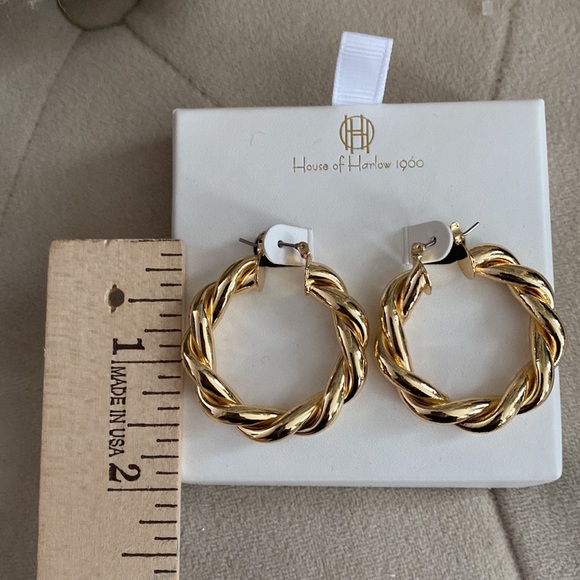 House of Harlow Gold Braided Hoop Earrings - Picture 6 of 7